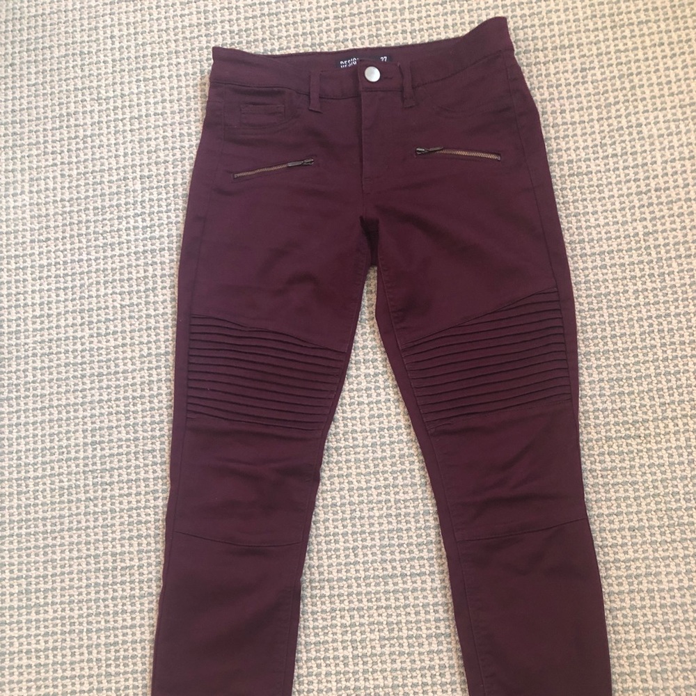 Design Lab maroon Moto biker skinny “jeans”